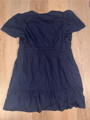 Quince $140 100% Organic Cotton Poplin Tiered Mini Dress Navy Blue - Size XL thumbnail 4