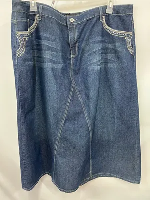 Vintage Cato Woman Blue Denim Jean western skirt studded rhinestone pockets 22w thumbnail 1
