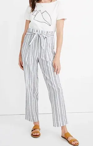 Madewell Linen-Cotton Paperbag Pants in Dark Baltic Stripe thumbnail 2