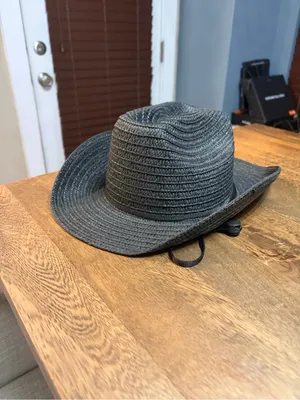 Black Straw Cowboy Hat with Chin Cord - Women thumbnail 6