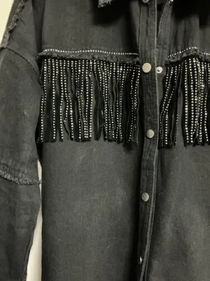 Zara Rhinestone Fringe Black Denim Jacket thumbnail 3
