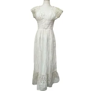 ✨Anna-Kaci Lace Cap Sleeve Lace Trim Ruffle Flared Hem Maxi Cream Sz S Dress✨ thumbnail 5