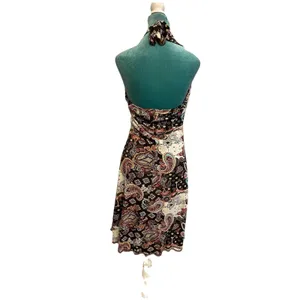 Trixxi Paisley Beaded Halter Neck Dress Y2K Euro Boho Western Women's Large thumbnail 2