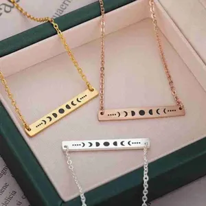 Boutique NEW Yellow Gold Plated‎ Celestial Moon Phase Bar Pendant Necklace, 16-18” thumbnail 8