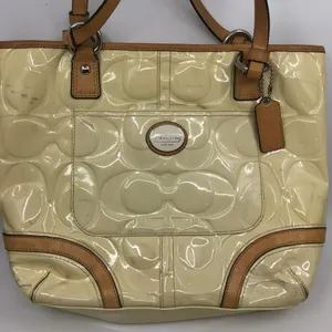 COACH Medium Cream Brown Patent Leather Handbag thumbnail 2