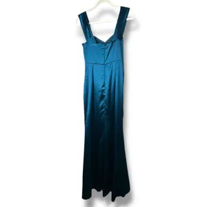 NEW Lulus Stunning Arrival Dark Teal Satin Off-the-Shoulder Maxi Gown Dress thumbnail 7