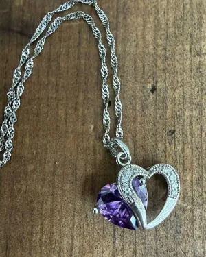 Jeulia 925 Silver Double Heart Pendant Necklace Amethyst CZ Stone Pendant thumbnail 1