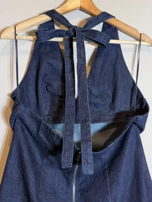 Free People Trevi Denim Mini Dress Women's Large Rinse Halter Backless Festival thumbnail 11