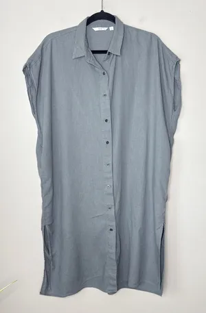 Uniqlo Linen Blend Button Front Oversized Shirtdress Size Small Lagenlook Gray‎ thumbnail 1