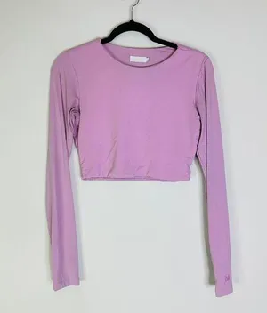 Meshki Emely long Sleeve athletic crop top in a lavender purple pink size medium thumbnail 1