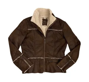 Prana Faux Leather Shearling Jacket Brown Cream Full Zip Women's Small thumbnail 1