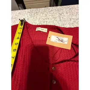New In Small Red Waffle Knit V Neck Short Sleeve Button Detail Dress thumbnail 5