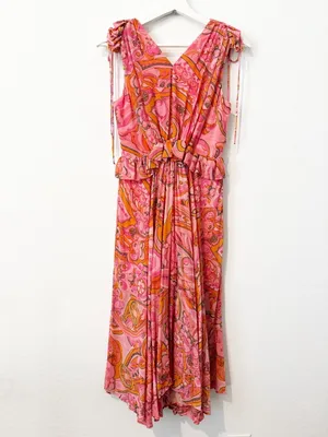 Delfi Collective Lilah Dress Size Small Floral Midi Ruffle Trim Romantic Boho thumbnail 11