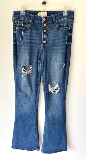 Altar’d State High Waist Bootcut Wide Leg Distressed Dark Wash Denim Jeans thumbnail 1