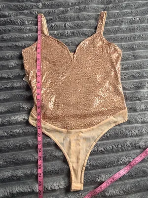 Cider Rose Gold Sequin Bodysuit Glitter Party Top Size Large NWT Glam Cocktail thumbnail 6