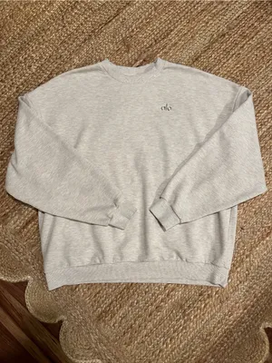 ALO Yoga Female Accolade Crew Neck Pullover Cozy Sweatshirt Oatmeal Heather XL thumbnail 5