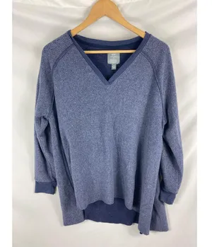 Aerie Just Add Leggings Womans V Neck Fleece Sweater Blue Size Small thumbnail 1