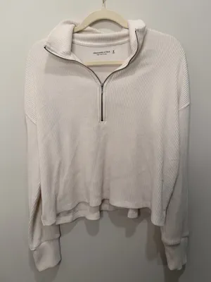 Abercrombie & Fitch‎ Soft A&F Cozy Ribbed Quarter Zip Pullover Size Medium thumbnail 1