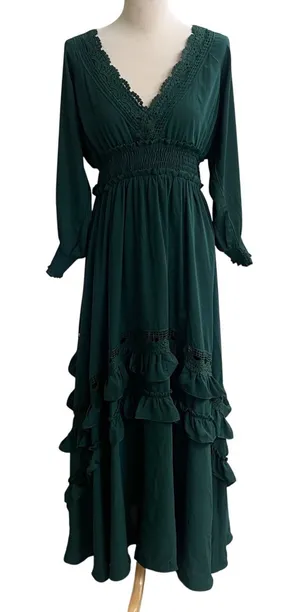BALTICBORN pippA Women Emerald‎ Green Tiered Ruffle Maxi Dress Long Sleeve LAre thumbnail 1