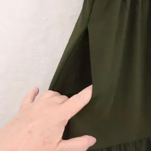 BTFBM Ric Rac Tiered Midi‎ Dress Womens Size L Olive Green Boho Cottage Pockets thumbnail 5