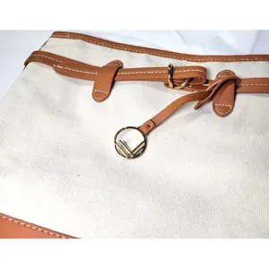 LOULU Brand Bucket‎ Bag Purse 12 x 10 x 4 LARGE Bag, Beige Brown Canvas Faux thumbnail 5