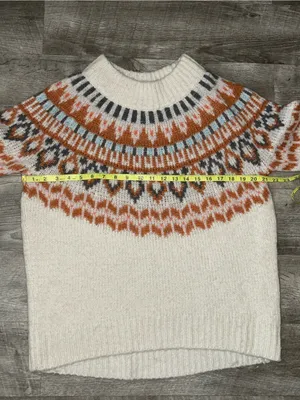 Aerie Pullover Knit Sweater Women's Cream Fair Isle Long Sleeve Sz S/P thumbnail 4
