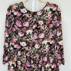 Saltwater Luxe Pink Floral V-Neck Mini Dress‎ Long Sleeve Rayon Medium Boho thumbnail 4