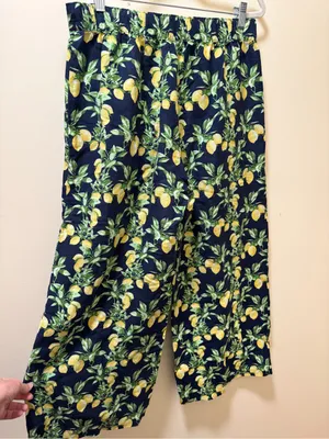 LOFT by ANN TAYLOR‎ Lemon Tree Verbena LINEN & VISCOSE Pants Sz S Wide Leg Comfy thumbnail 4