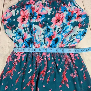 Fate Floral Maxi Dress Teal‎ Blue Pink Spaghetti Strap Elastic Waist M Halter thumbnail 13