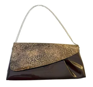 Beijo Patent Leather and Leopard Print Clutch Chain Strap Retro 90s Animal thumbnail 1