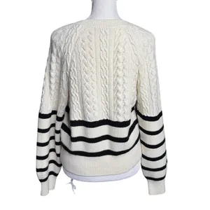 Express Striped Cable Knit Sweater Cream Black Cropped Size S Preppy Coastal thumbnail 3
