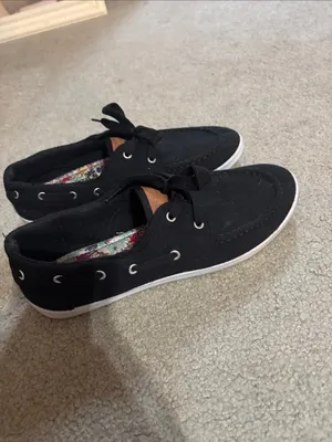 Black Canvas Lace-Up Sneakers with Floral Insole thumbnail 2