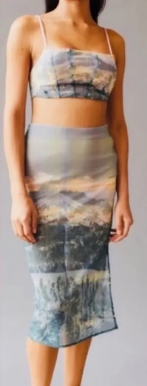 UO Landscape Print Awkward Mesh Midi Skirt NWOT thumbnail 1