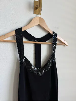 Vintage Nadine Black Sequin V Neck Sleeveless Blouse Top Y2K Size 2 thumbnail 3