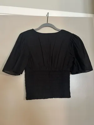 Abercrombie Black V-Neck Smocked Blouse thumbnail 3