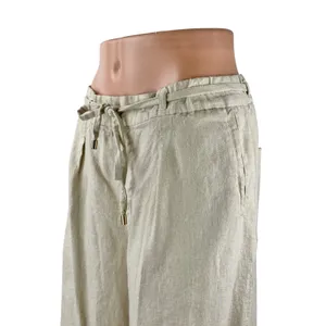 Zara Women's Beige Linen Drawstring Pleated Wide Leg Baggy Trousers Pants Size S thumbnail 2