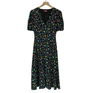 STAUD Milla Puff-Sleeve Midi-Dress - Black Abstract Wave - 4 thumbnail 8