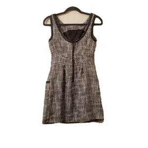 Anthropologie Tulle Black White Tweed Dress Size Medium Sleeveless Zip Pocket thumbnail 4