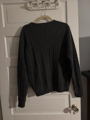 J. Crew Charcoal Gray Cable-Knit Crewneck Lambs Wool Sweater thumbnail 5