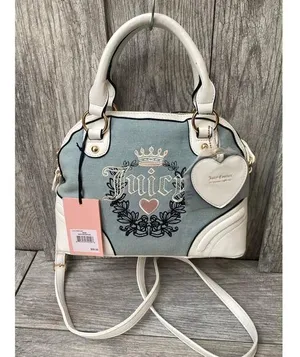 Juicy Couture Satchel | Blue Denim Embroidered Bag | heart charm thumbnail 1