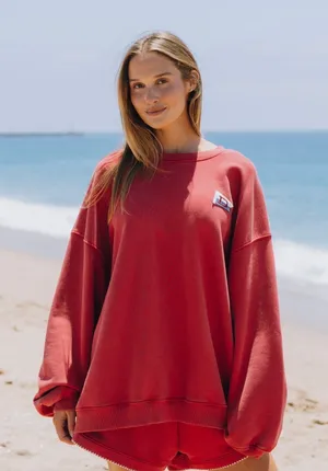 Daily Drills Red Heavyweight Oversized Out East Crewneck Sweatshirt thumbnail 1