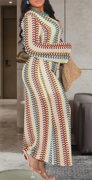 Crochet Maxi Dress with Long Sleeves Sizr XL Bell Sleeves New thumbnail 1