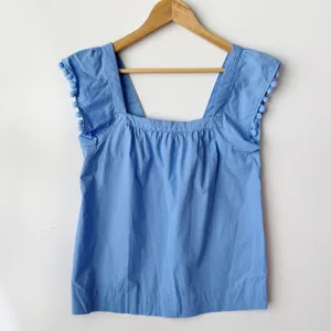 J.Crew‎ Blue Pom Pom Top Square Neck Sleeveless Blouse Size 00 thumbnail 5