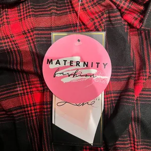 Motherhood Maternity NWT Maternity Fashion Womens XL Flannel Dress 3/4 Sleeve Red & Black Plaid VNeck thumbnail 4