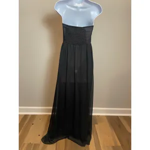 Vera Lucci Womens Maxi Chiffon Sweetheart Neck Dress Size S Black thumbnail 2