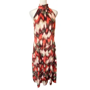 Banana Republic Halter Midi Dress Womens 6 Orange‎ Green New Abstract Ikat Print thumbnail 2