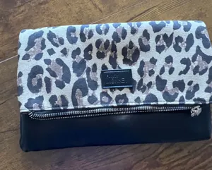 Vervet Flying monkey Leopard Print Fold-Over Clutch Bag - Black and Tan thumbnail 1