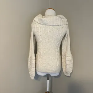 Anthropologie Sleeping on Snow Cowl Bell Sleeve Cream Cable Knit‎ Sweater Small thumbnail 3
