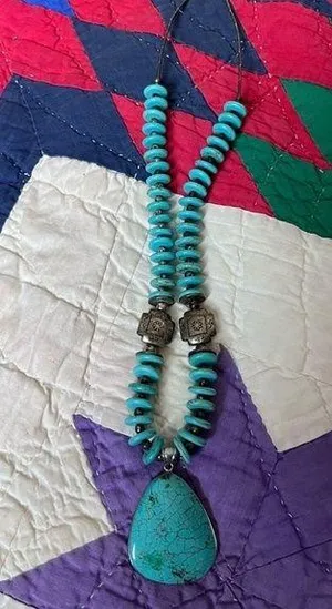 Beautiful necklace. Looks like turquoise and silver. I believe it is howlite. thumbnail 1