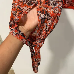 Free People Floral Mesh Top Small Draped Tie Neck Boho Y2K Blouse thumbnail 7